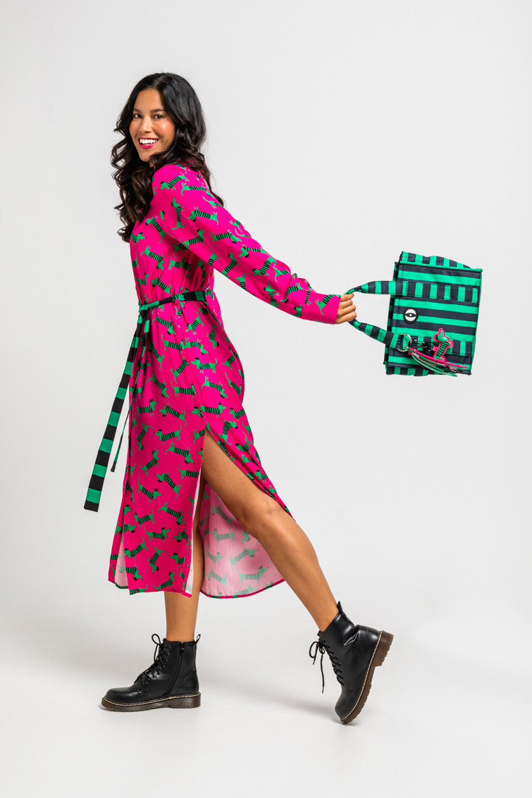 CAMISERO LARGO SENCILLO DE ESTAMPADO DE PERRITOS FUCSIA LOLINA
