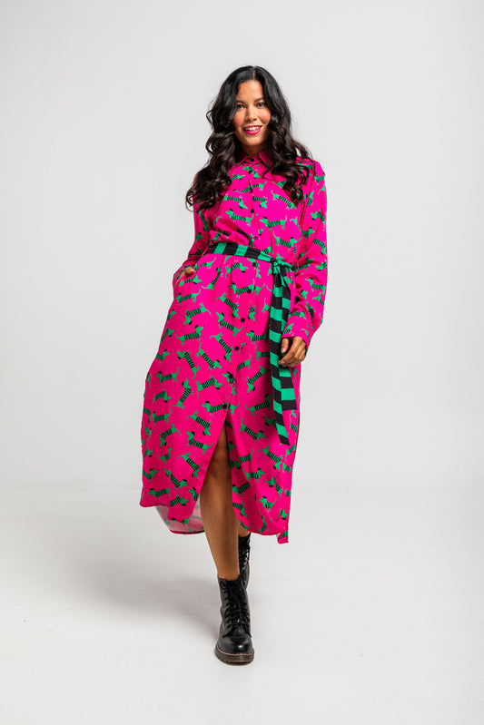 CAMISERO LARGO SENCILLO DE ESTAMPADO DE PERRITOS FUCSIA LOLINA