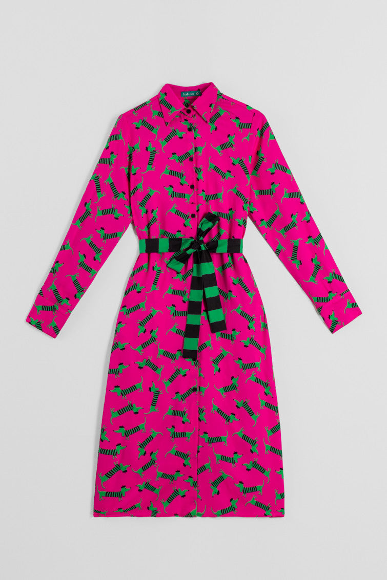 CAMISERO LARGO SENCILLO DE ESTAMPADO DE PERRITOS FUCSIA LOLINA
