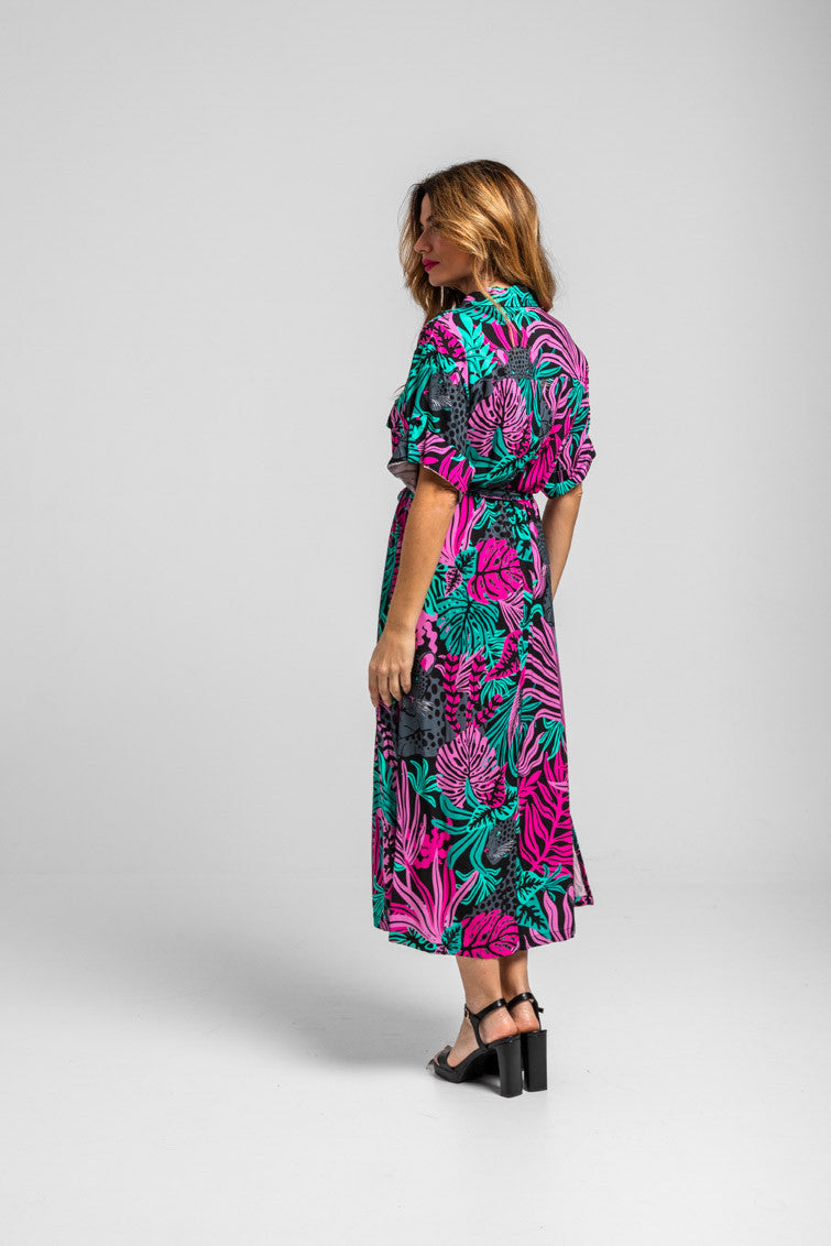 CAMISERO SAFARI MIDI DE HOJAS Y PANTERAS NOCTURNA LOLINA