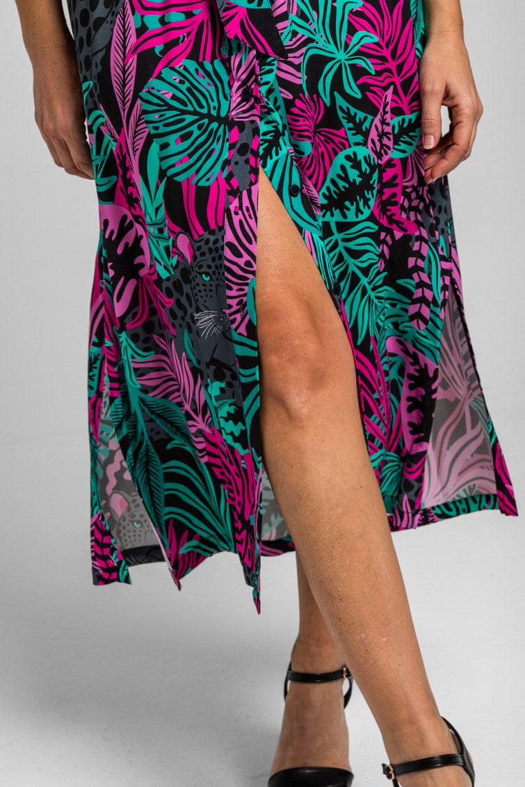 CAMISERO SAFARI MIDI DE HOJAS Y PANTERAS NOCTURNA LOLINA