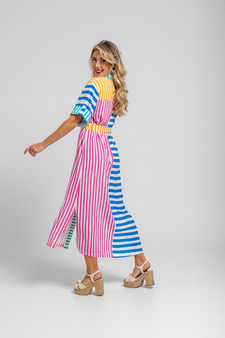 CAMISERO SAFARI MIDI DE RAYAS COMBINADAS DOLCE VITA LOLINA