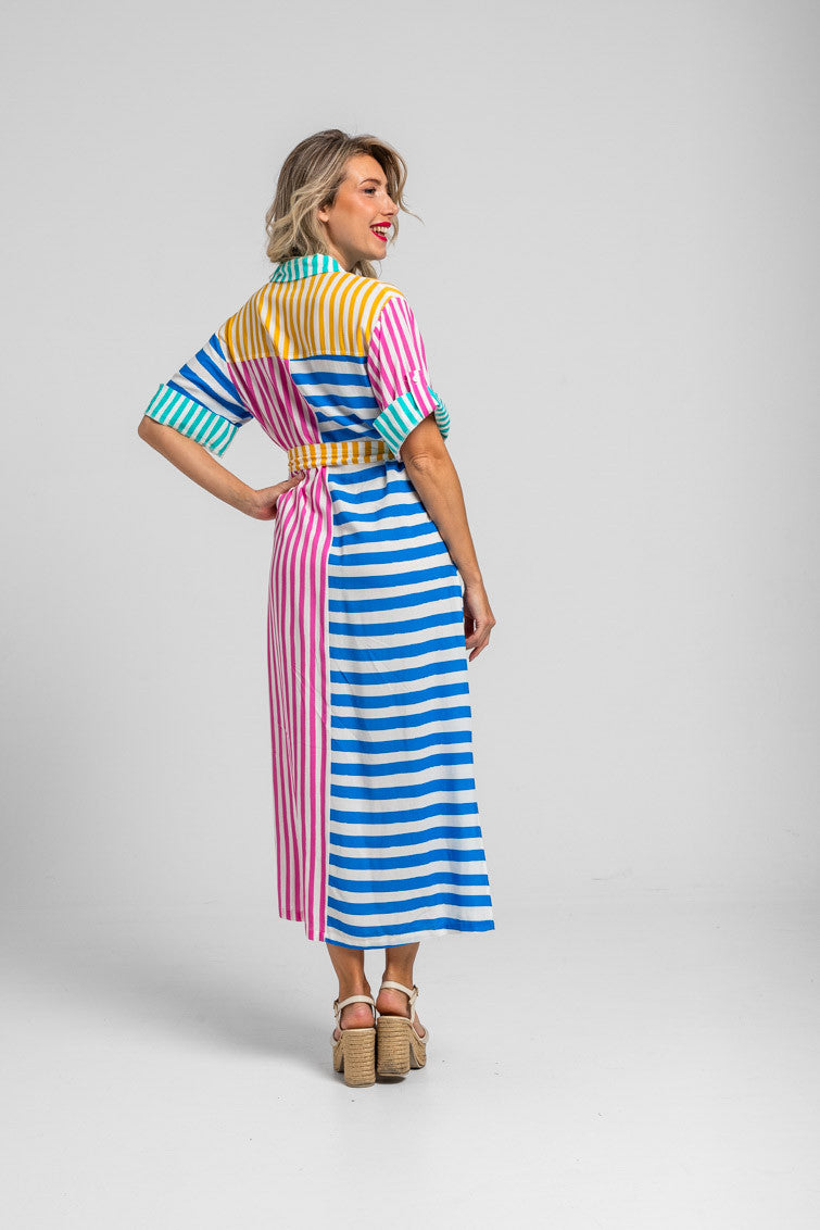 CAMISERO SAFARI MIDI DE RAYAS COMBINADAS DOLCE VITA LOLINA