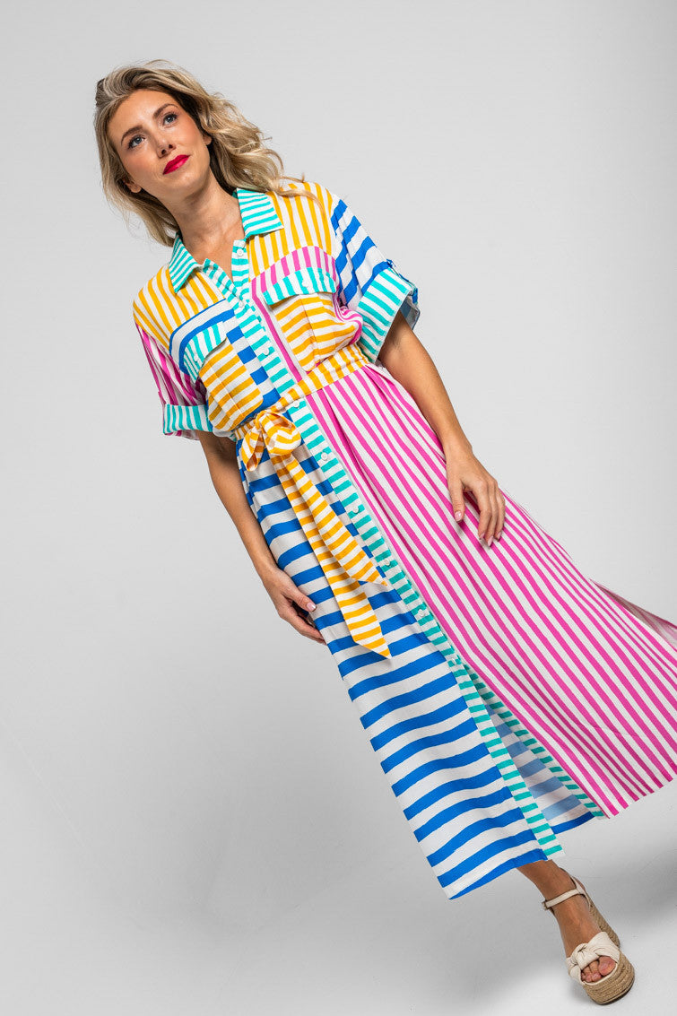 CAMISERO SAFARI MIDI DE RAYAS COMBINADAS DOLCE VITA LOLINA