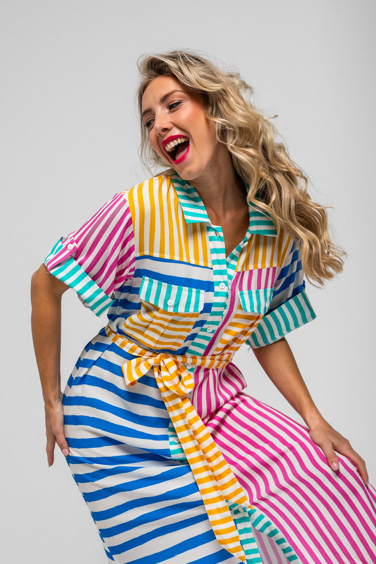 CAMISERO SAFARI MIDI DE RAYAS COMBINADAS DOLCE VITA LOLINA