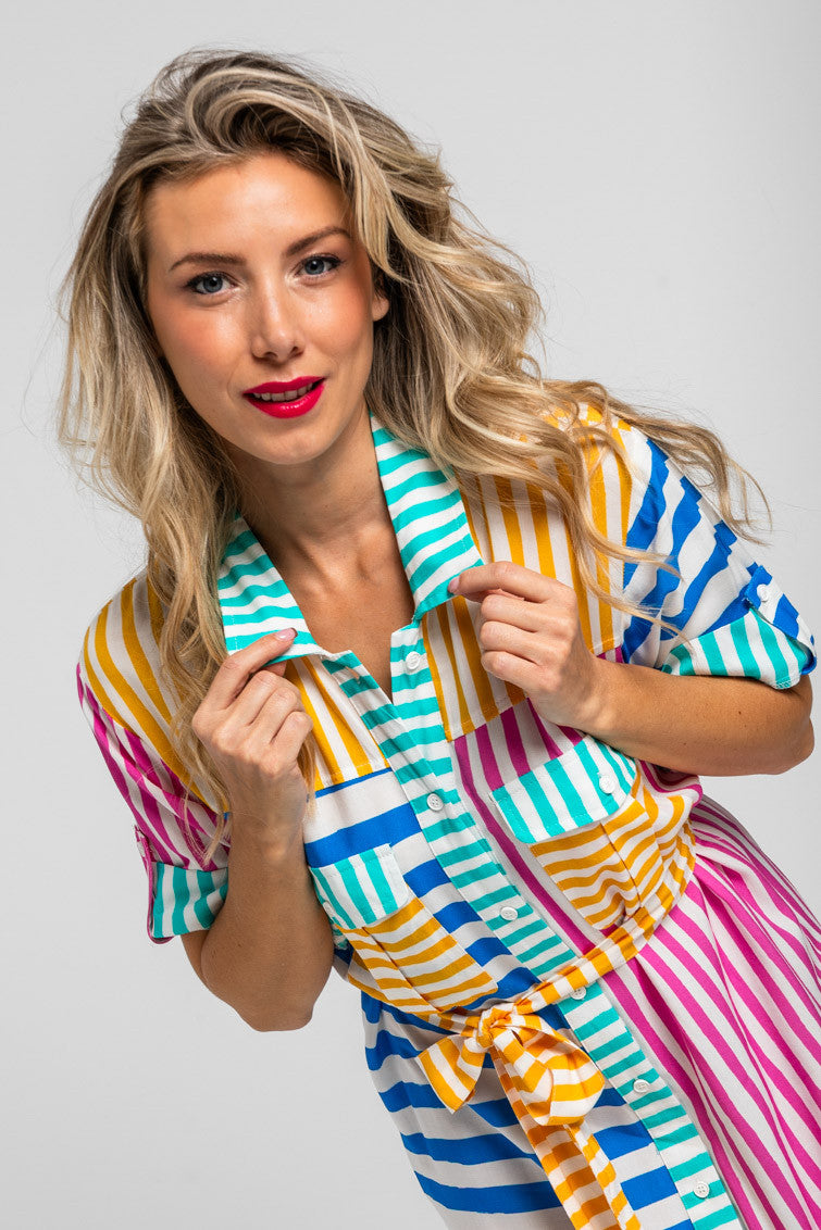 CAMISERO SAFARI MIDI DE RAYAS COMBINADAS DOLCE VITA LOLINA