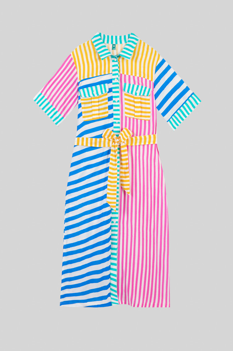 CAMISERO SAFARI MIDI DE RAYAS COMBINADAS DOLCE VITA LOLINA