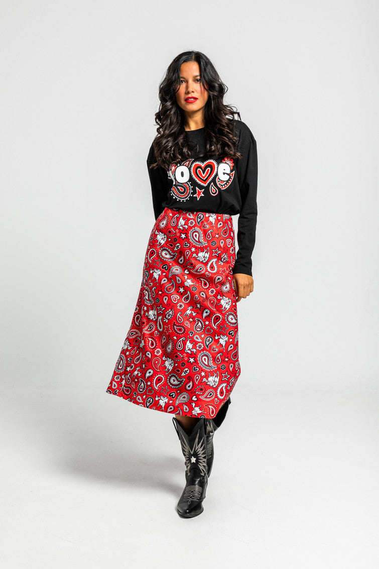 CAMISETA OVERSIZE DE ESTAMPADO PAISLEY CACHEMIR NEGRO LOLINA