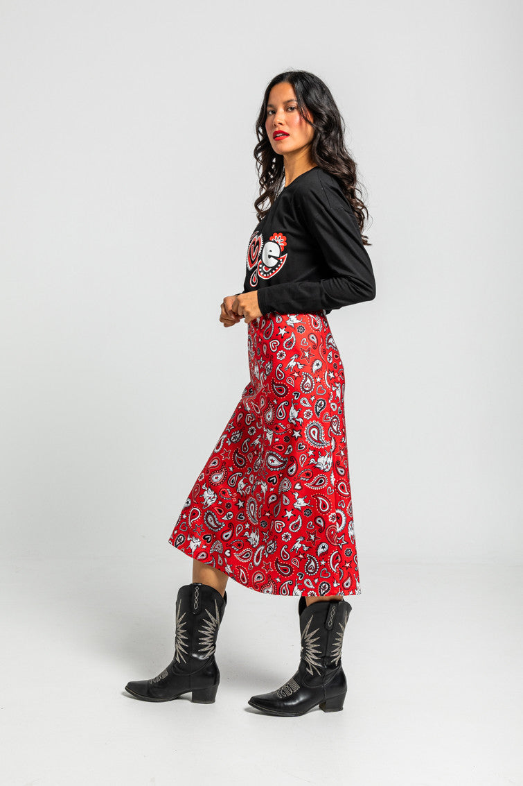 CAMISETA OVERSIZE DE ESTAMPADO PAISLEY CACHEMIR NEGRO LOLINA