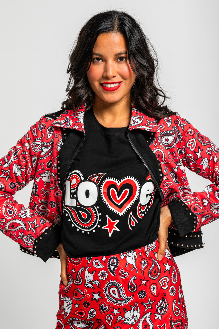 CAMISETA OVERSIZE DE ESTAMPADO PAISLEY CACHEMIR NEGRO LOLINA