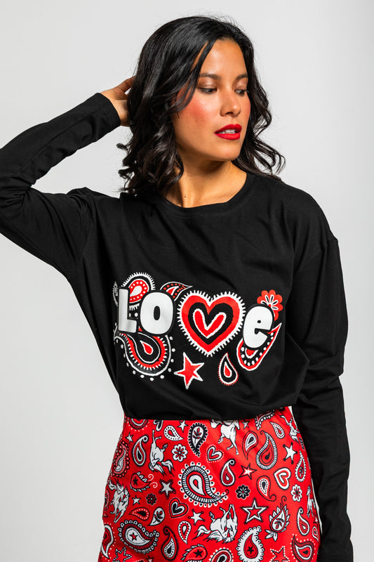 CAMISETA OVERSIZE DE ESTAMPADO PAISLEY CACHEMIR NEGRO LOLINA
