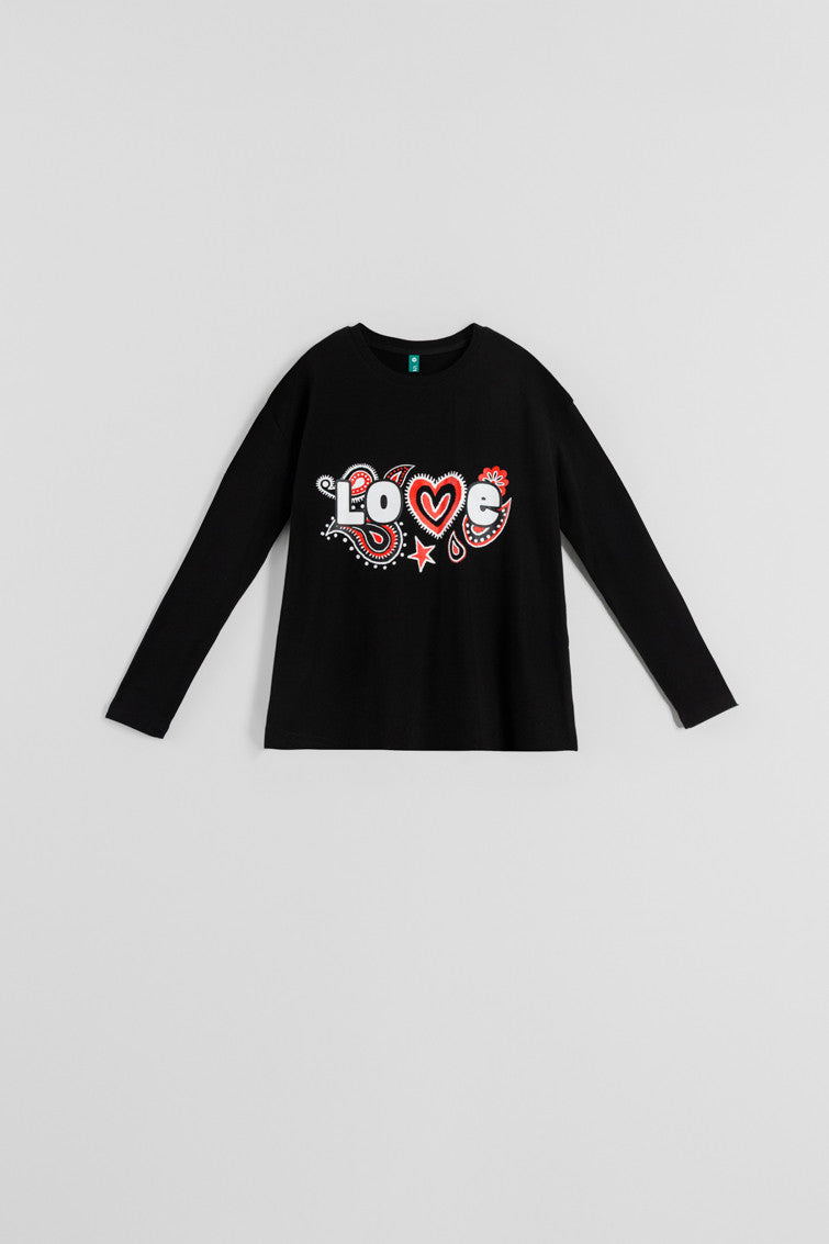 CAMISETA OVERSIZE DE ESTAMPADO PAISLEY CACHEMIR NEGRO LOLINA