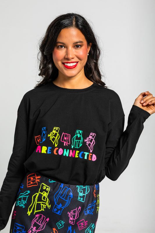 CAMISETA OVERSIZE DE GARABATOS DE ROBOTS MULTICOLOR WE ARE CONNECTED LOLINA