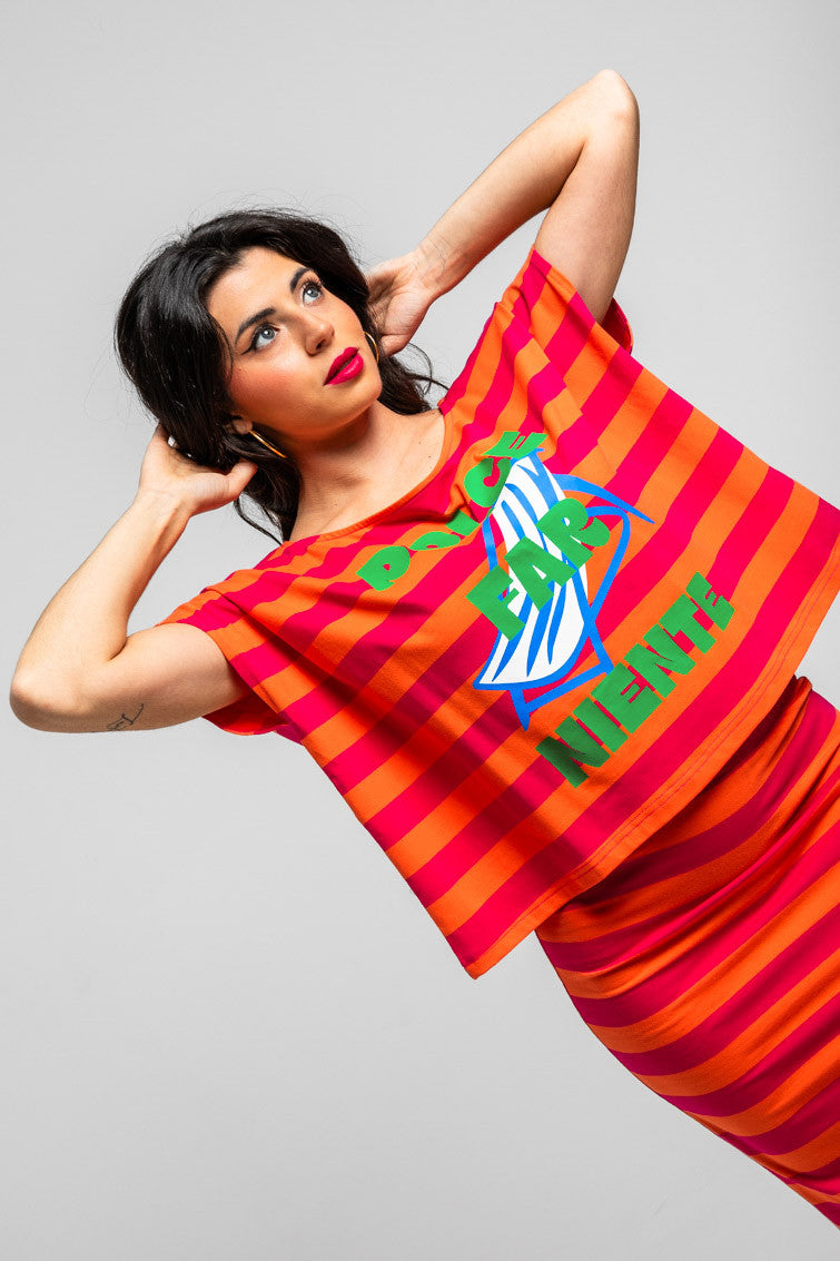 CAMISETA SIN MANGAS DE RAYAS ROSAS Y NARANJAS DOLCE FAR NIENTE LOLINA