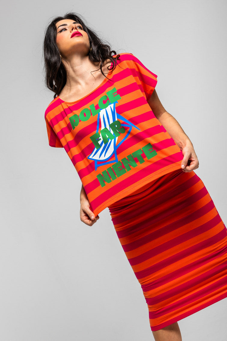 CAMISETA SIN MANGAS DE RAYAS ROSAS Y NARANJAS DOLCE FAR NIENTE LOLINA