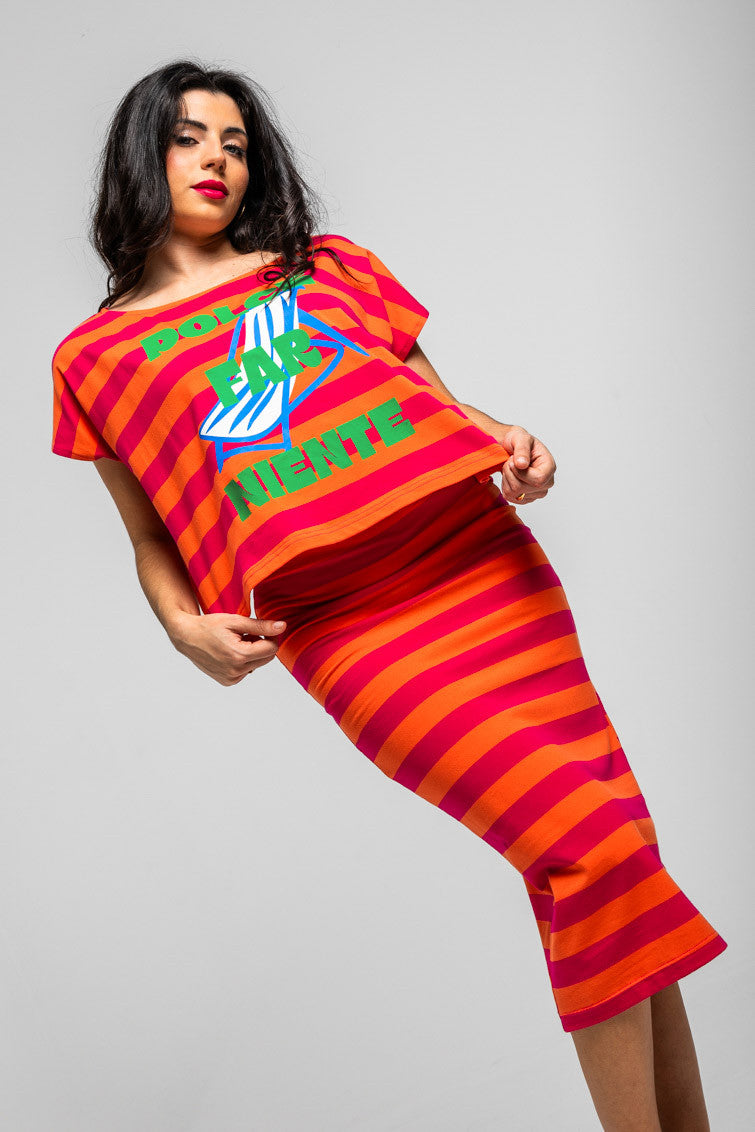CAMISETA SIN MANGAS DE RAYAS ROSAS Y NARANJAS DOLCE FAR NIENTE LOLINA