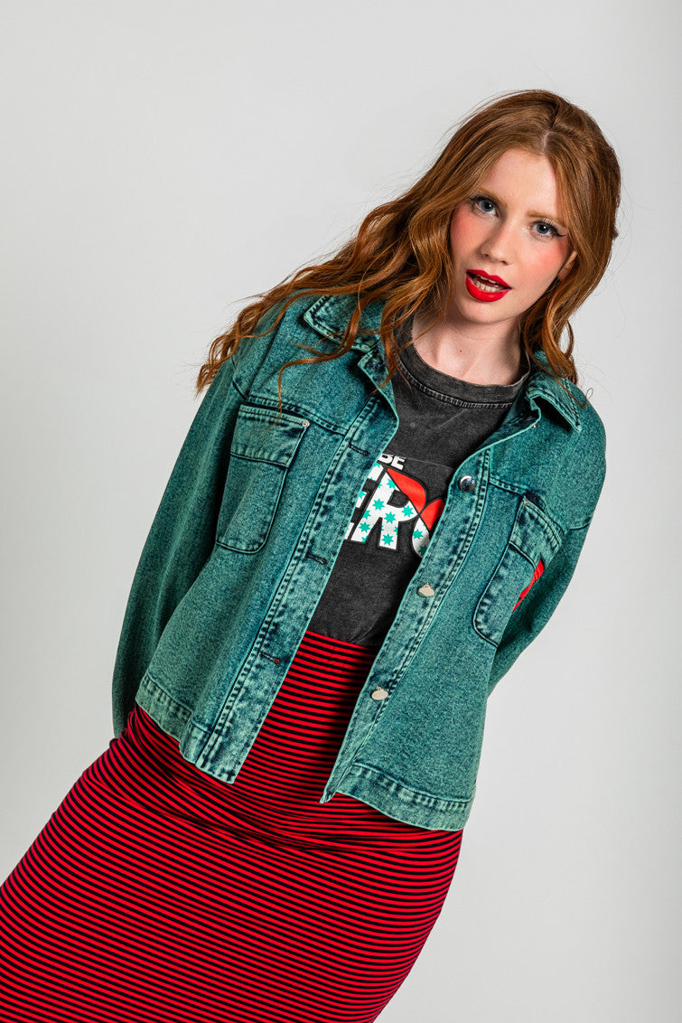 FALDA MIDI ELÁSTICA DE RAYA ROJA Y NEGRA LOLINA