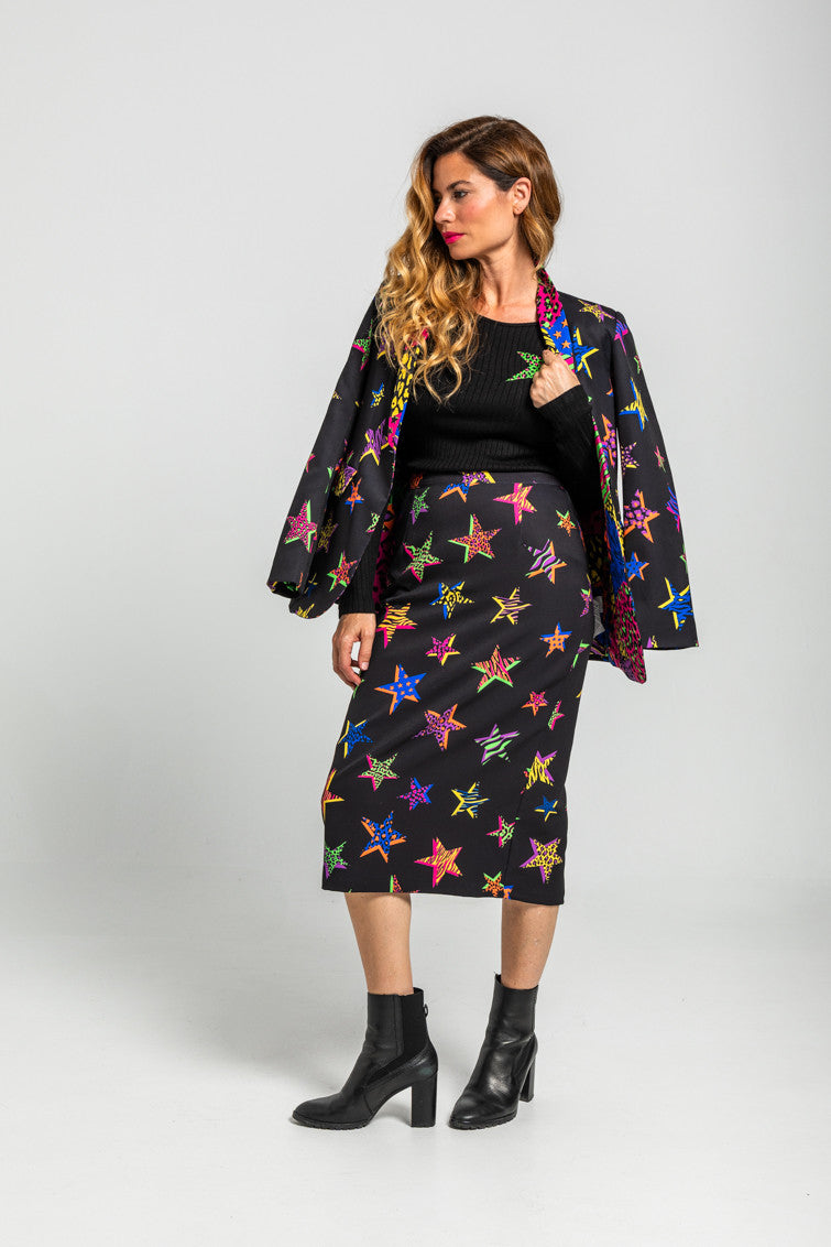 FALDA TUBO CREMALLERA ESPALDA DE ESTAMPADO DE ESTRELLAS  LOLINA