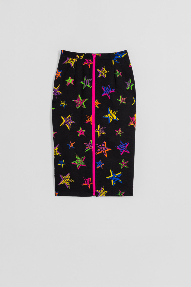 FALDA TUBO CREMALLERA ESPALDA DE ESTAMPADO DE ESTRELLAS  LOLINA