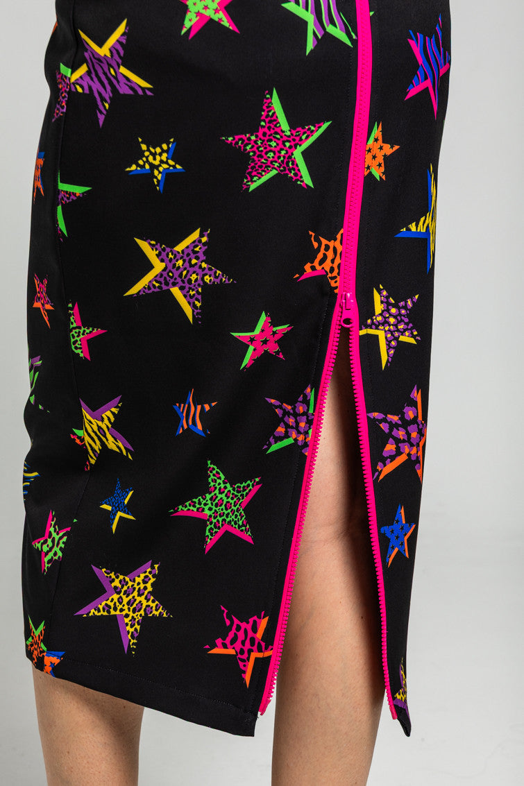 FALDA TUBO CREMALLERA ESPALDA DE ESTAMPADO DE ESTRELLAS  LOLINA