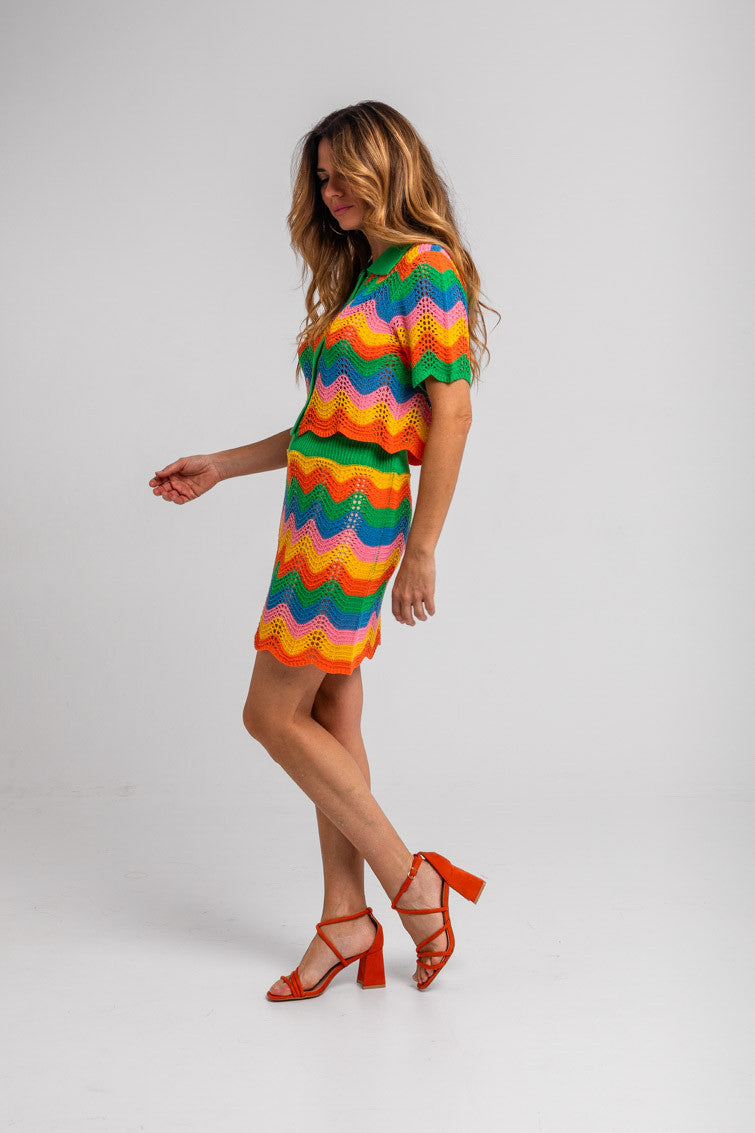 MINIFALDA CALADA DE ONDAS MULTICOLOR ÉCHATE FLORES LOLINA