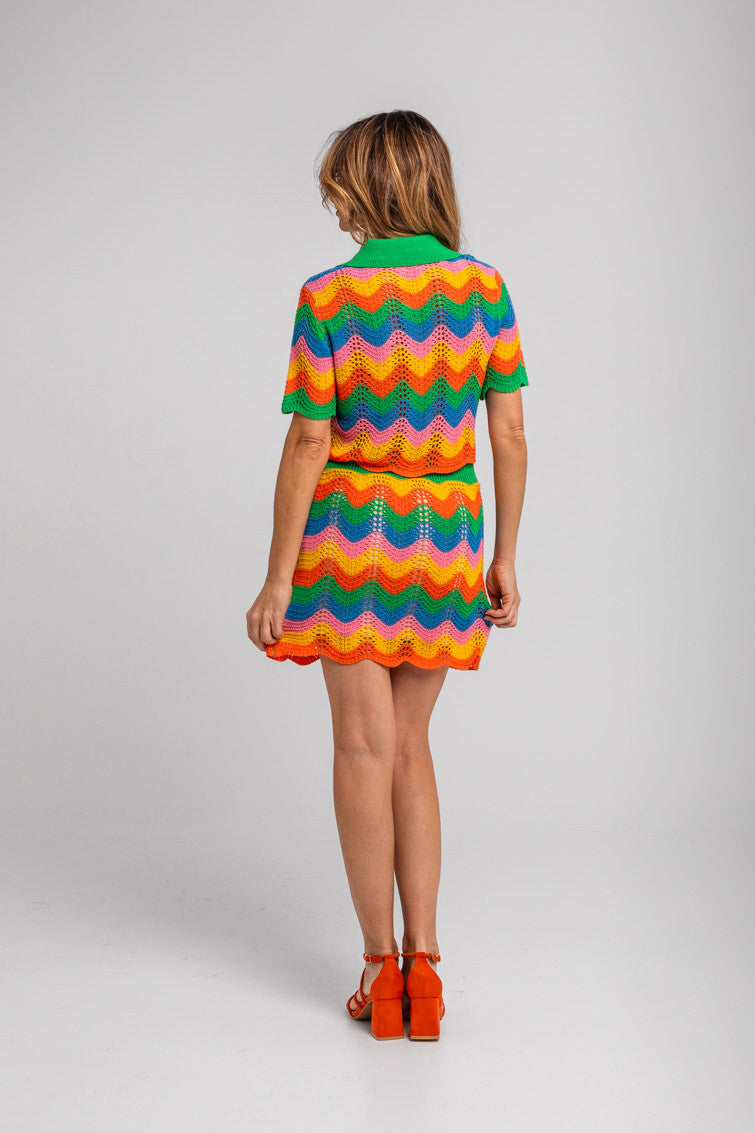 MINIFALDA CALADA DE ONDAS MULTICOLOR ÉCHATE FLORES LOLINA