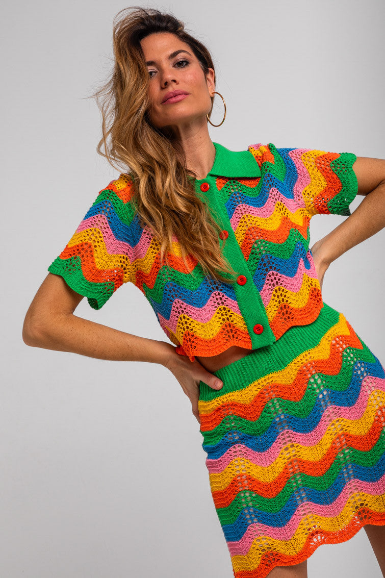 MINIFALDA CALADA DE ONDAS MULTICOLOR ÉCHATE FLORES LOLINA