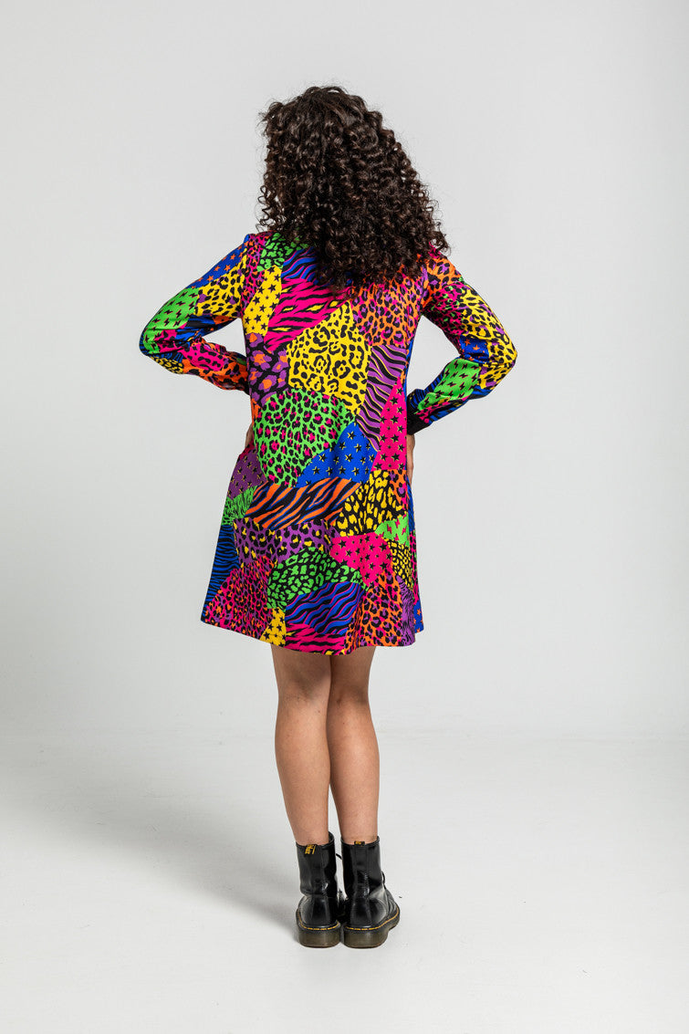 VESTIDO CORTE A BOLSILLOS DE ESTAMPADO VARIADO ANIMAL PRINT LOLINA