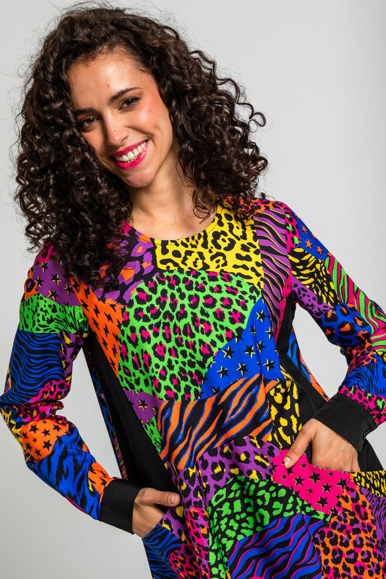 VESTIDO CORTE A BOLSILLOS DE ESTAMPADO VARIADO ANIMAL PRINT LOLINA
