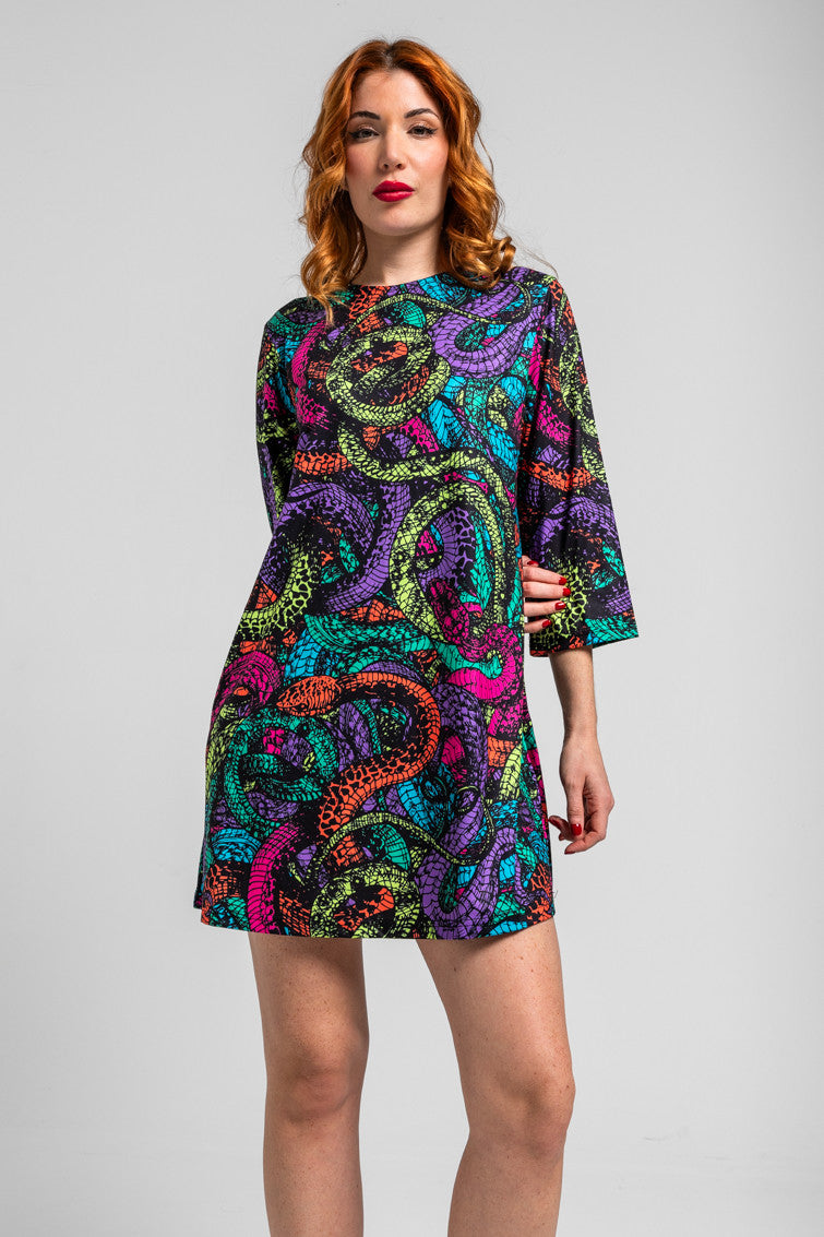 VESTIDO MEDIA MANGA TEJIDO ELÁSTICO DE SERPIENTES VENENO LOLINA