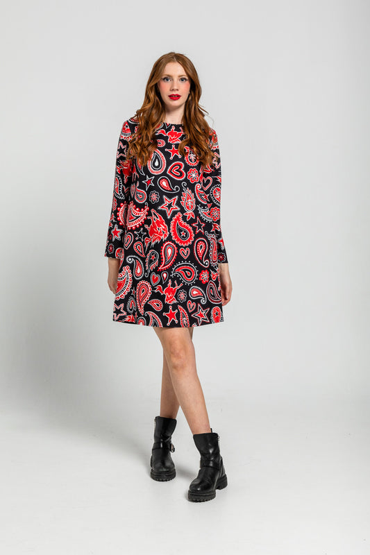VESTIDO CUELLO REDONDO ESTAMPADO PAISLEY CACHEMIR LOLINA