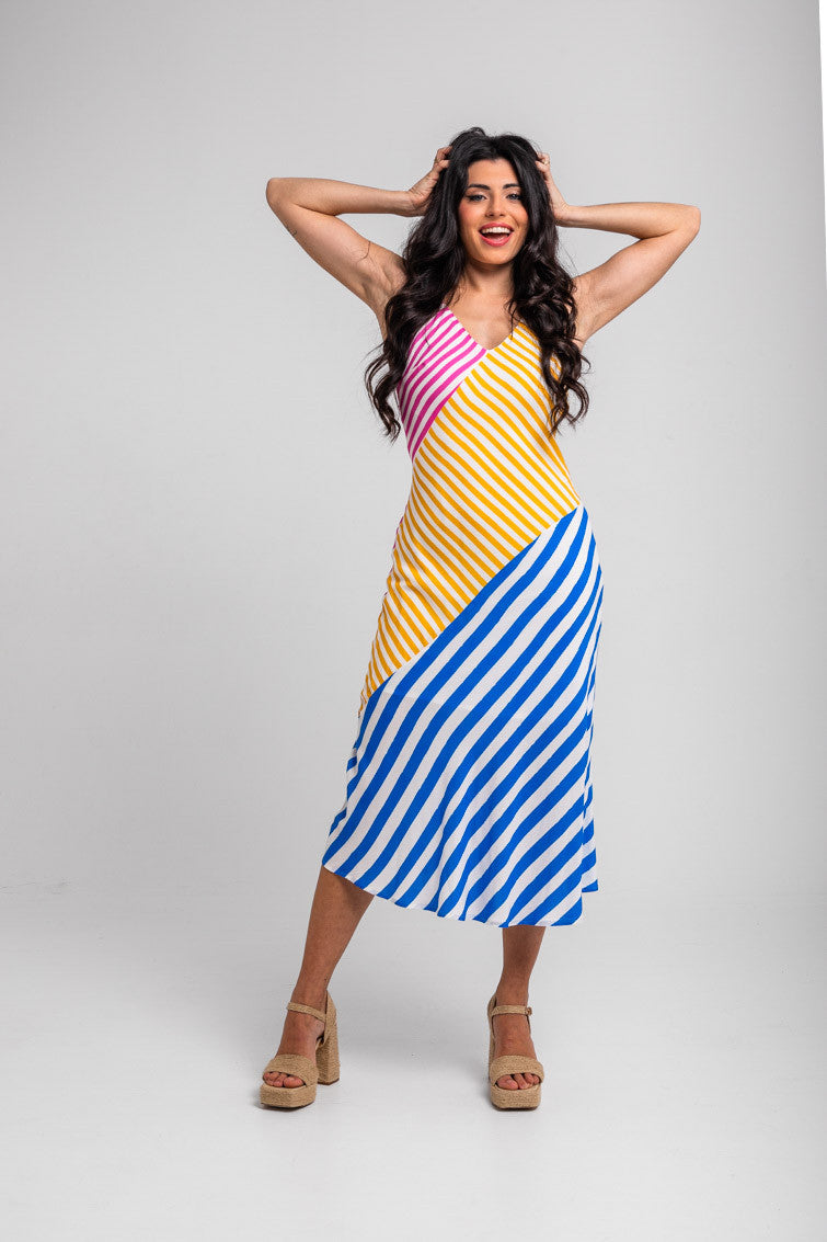 VESTIDO LARGO DE TIRANTES EVASÉ RAYAS COMBINADAS DOLCE VITA LOLINA