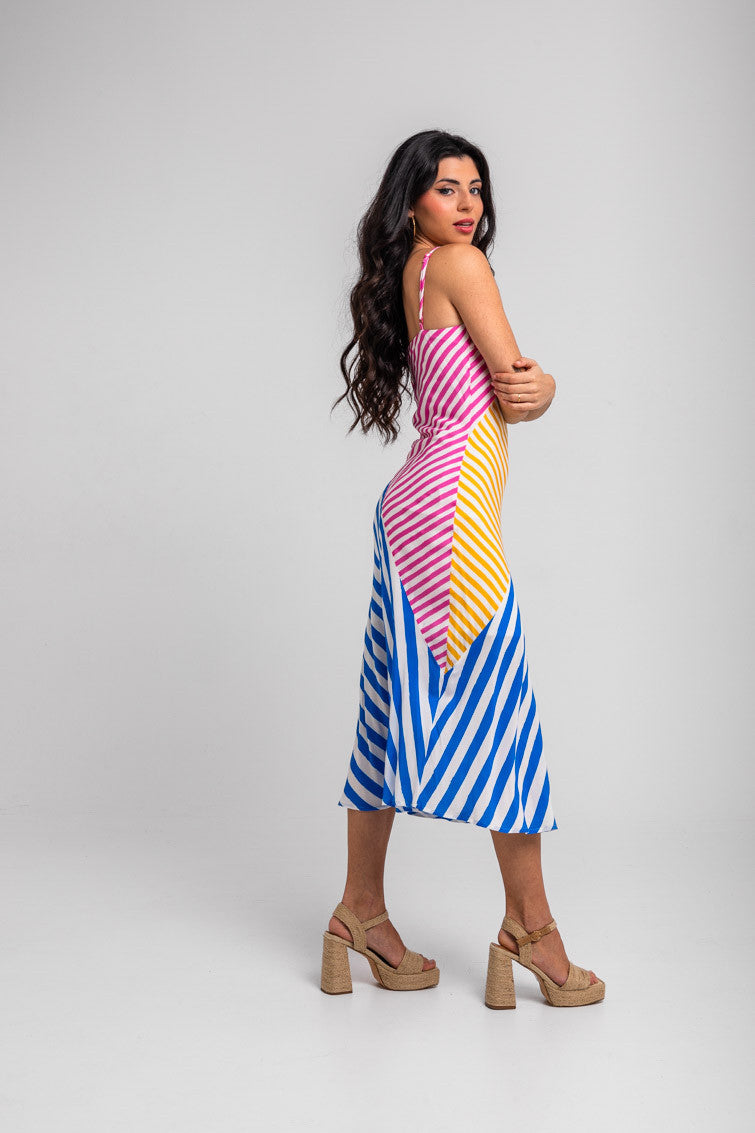 VESTIDO LARGO DE TIRANTES EVASÉ RAYAS COMBINADAS DOLCE VITA LOLINA