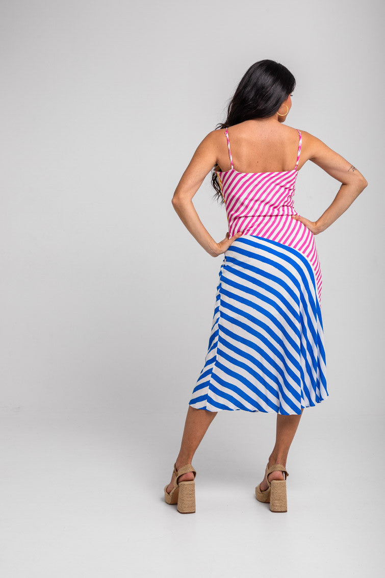 VESTIDO LARGO DE TIRANTES EVASÉ RAYAS COMBINADAS DOLCE VITA LOLINA