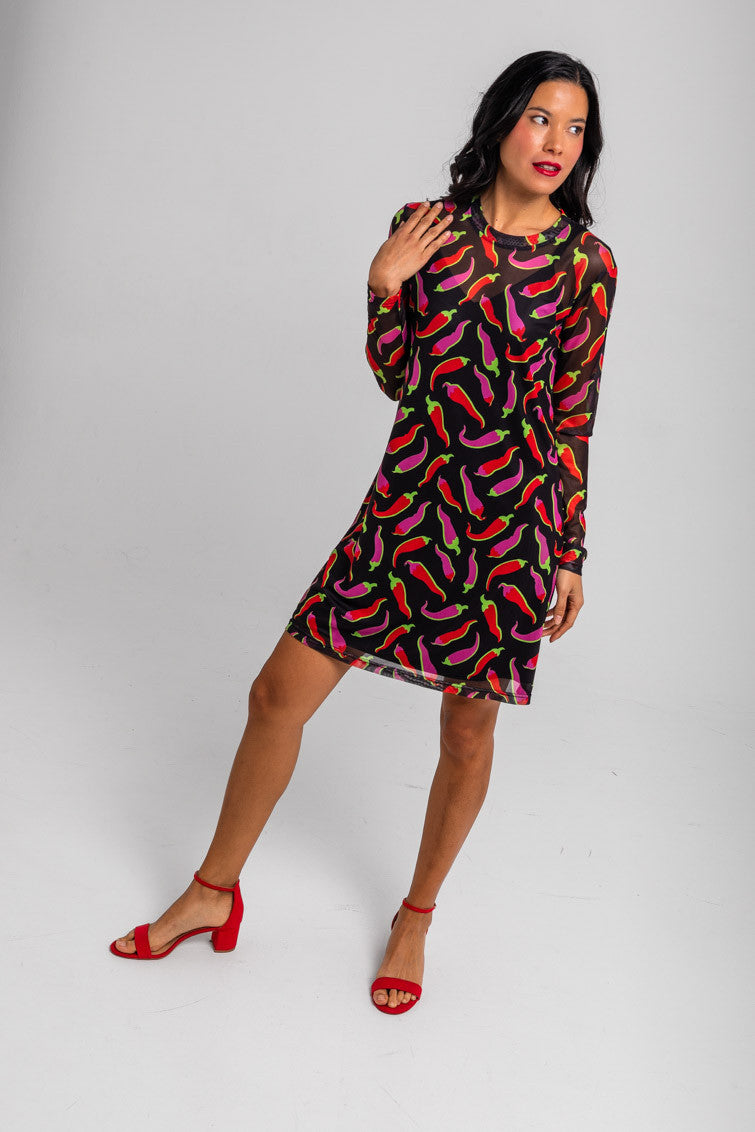 VESTIDO MINI DE TUL CON CHILIS ROSAS Y ROJOS PICANTE LOLINA