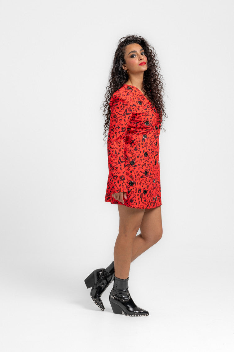 VESTIDO MINI ENTALLADO CON OJALES METÁLICOS ROCK AND ROLL LOLINA