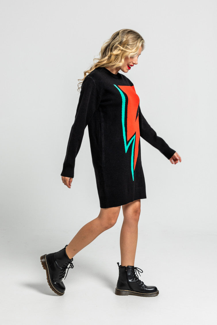 VESTIDO PUNTO TEJIDO NEGRO CON RAYO LOLINA