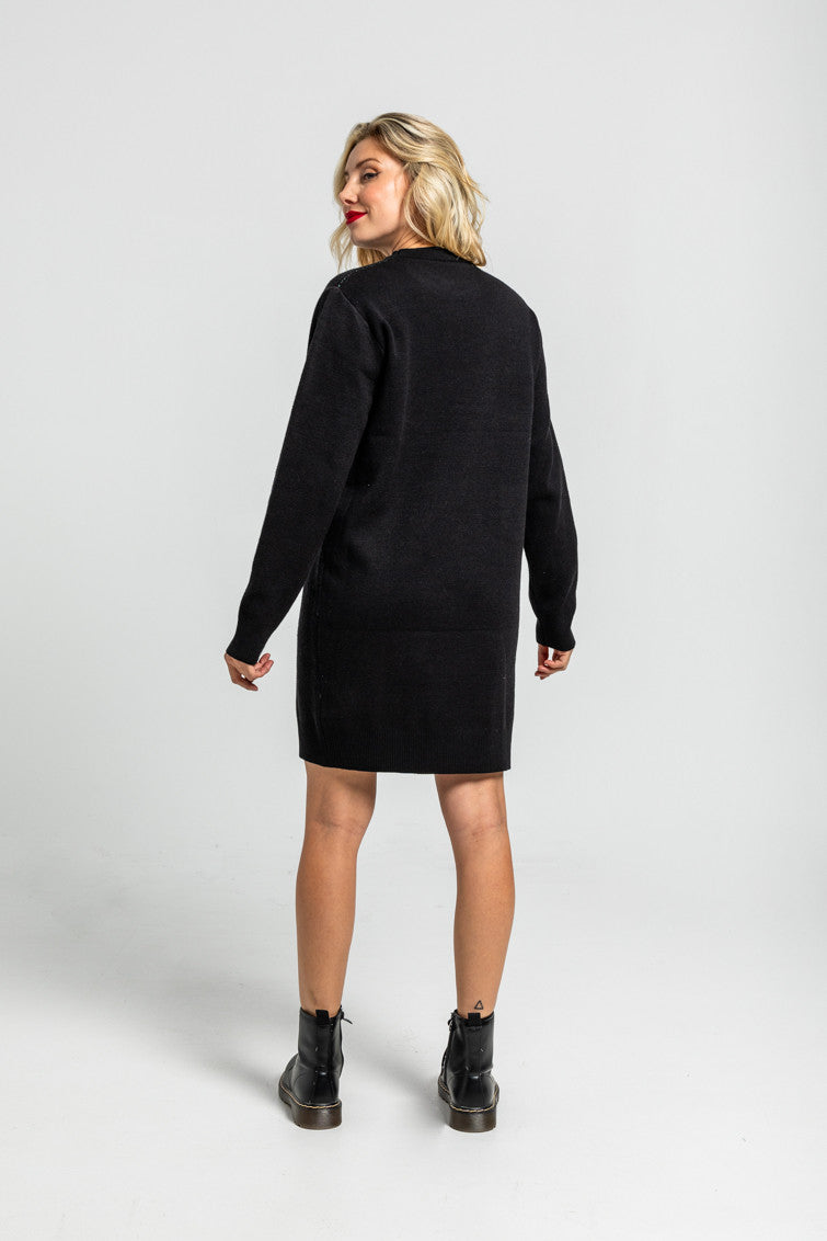 VESTIDO PUNTO TEJIDO NEGRO CON RAYO LOLINA