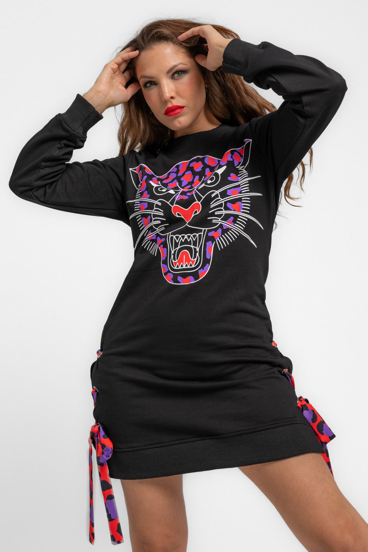 VESTIDO SUDADERA CON LAZADA LATERAL YOU´RE GONNA HEAR ME ROAR LOLINA