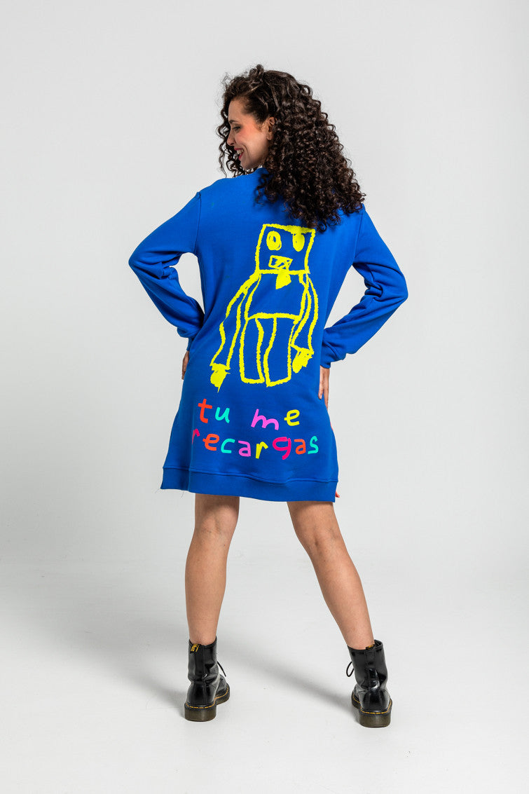 VESTIDO SUDADERA CREMALLERAS GARABATOS ROBOTS LOLINA