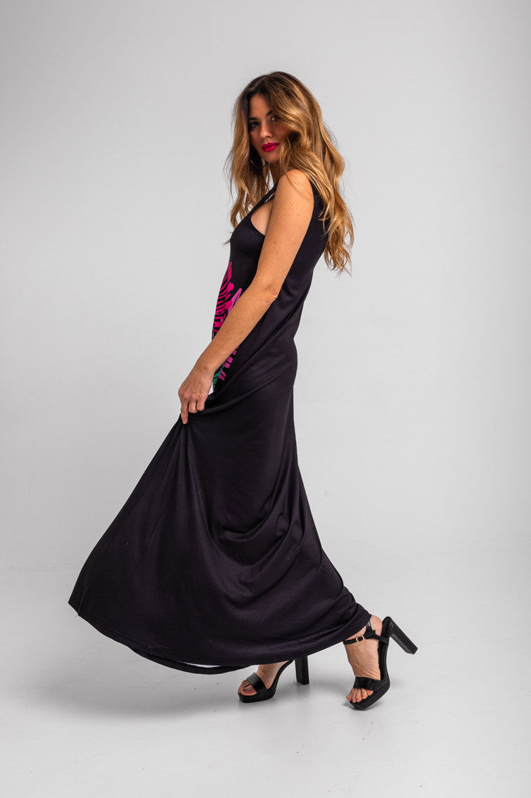 VESTIDO TIRANTES HOJAS Y PANTERAS NOCTURNA LOLINA