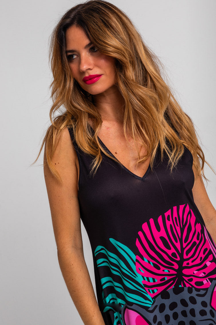 VESTIDO TIRANTES HOJAS Y PANTERAS NOCTURNA LOLINA