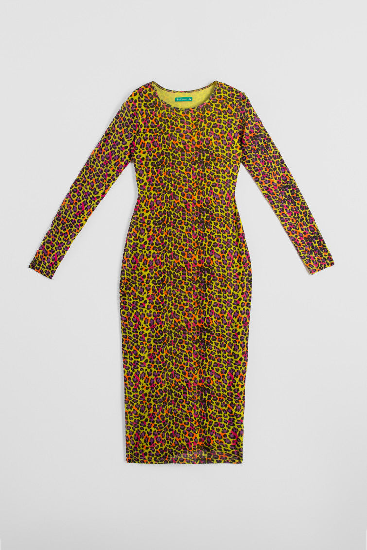 VESTIDO TUL ENTALLADO DE ESTAMPADO ANIMAL VERDE LOLINA
