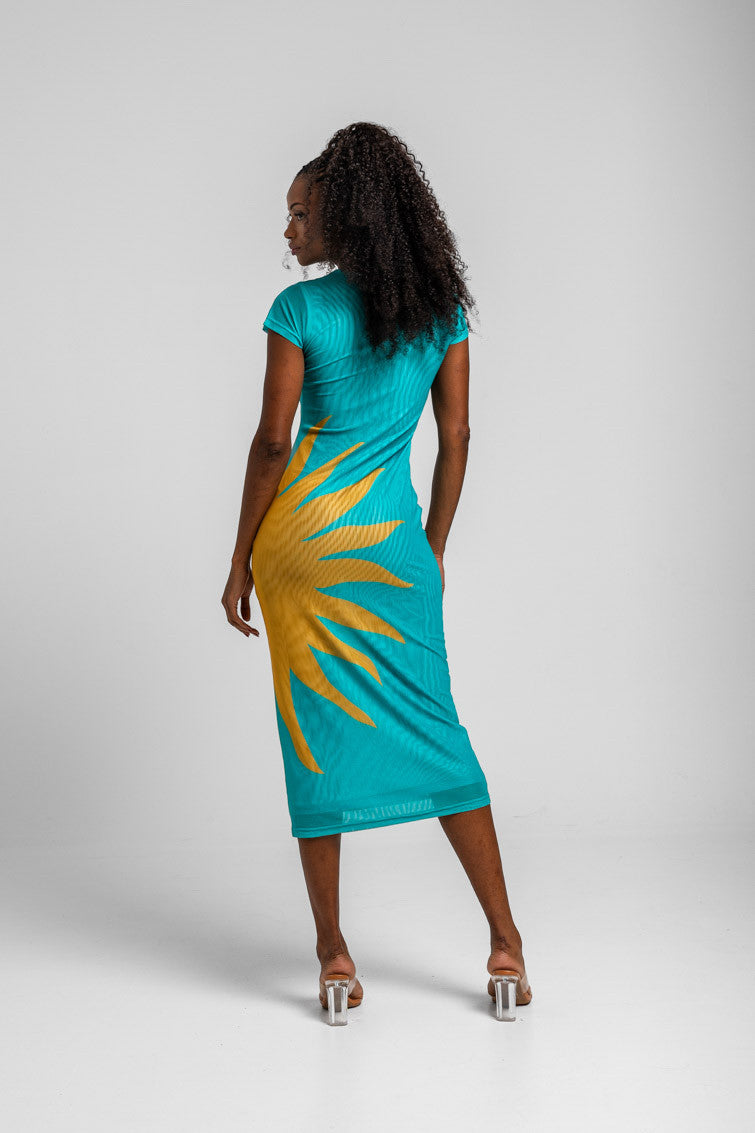 VESTIDO TUL ENTALLADO TURQUESA CON SOL LOLINA