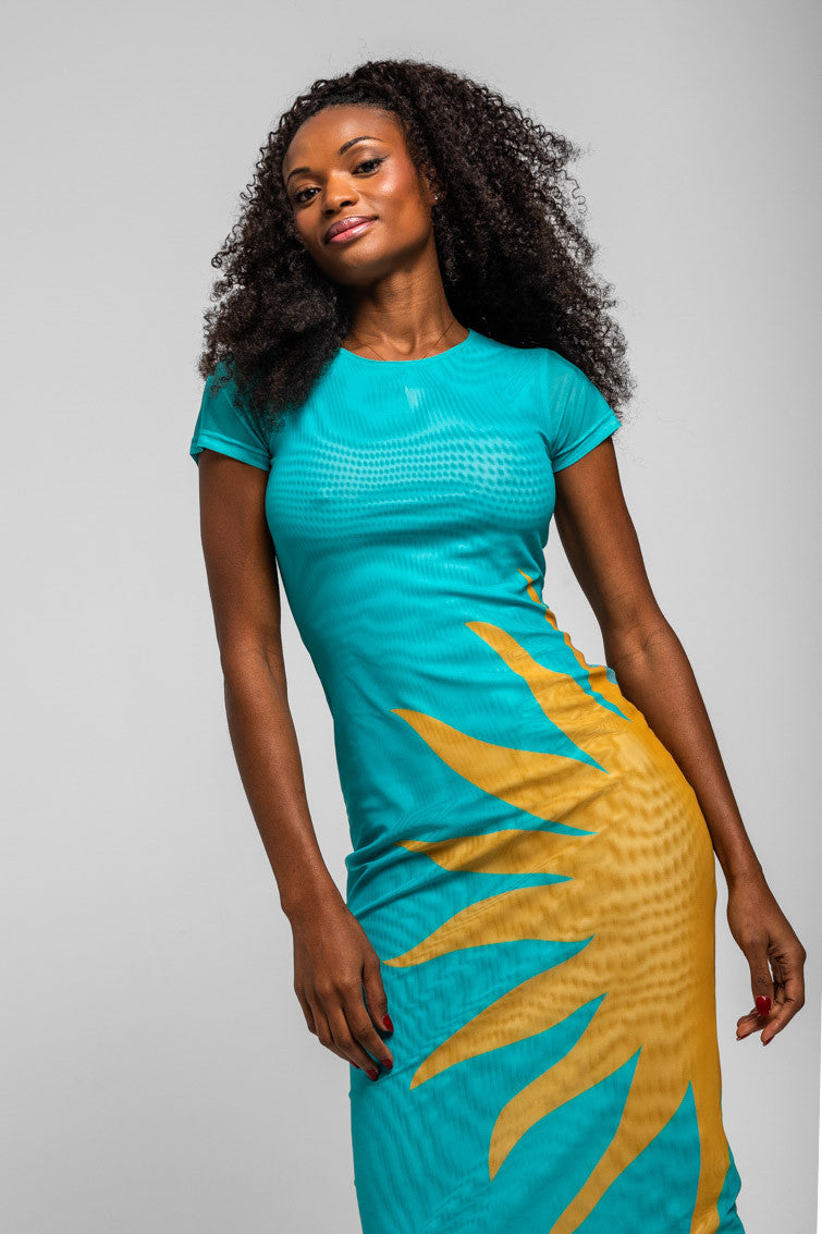 VESTIDO TUL ENTALLADO TURQUESA CON SOL LOLINA
